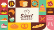 Bakery design template for wallpaper design. Poster, media banner. Set of vector bakery logo badges and labels.