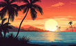 Sunset at Beach Illustration Wallpaper Background for Home Decor