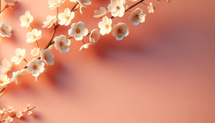 Wall Mural - Soft cherry blossoms against a warm, blurred background, minimalist style. Serenity and nature concept. Generative AI