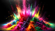 Spectacular vibrant paint explosion on dark background. Artistic energy release concept. Generative AI