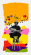 © master1305 - Stylish man sitting on chair and playing guitar on white background with abstract colorful elements. Contemporary art collage. Concept of music festival, creativity, inspiration, art, event. Poster
