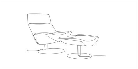 Wall Mural - Continuous Single line drawing of lounge armchair. One line of interior Living room with modern furniture. Editable stroke element. Hand draw contour of indoor furniture. Doodle vector illustration