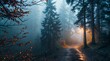 © LAYHONG - Beautiful autumn landscape with fog in the forest. Foggy morning