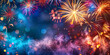 © Planetz - Happy New Year, Beautiful creative holiday background with fireworks and Sparkling, space for text, banner, colorful fireworks with bokeh light background