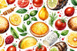 Fruits and vegetables seamless pattern,, watercolor on white background. Generative AI