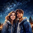 Couple in love against the background of the night sky