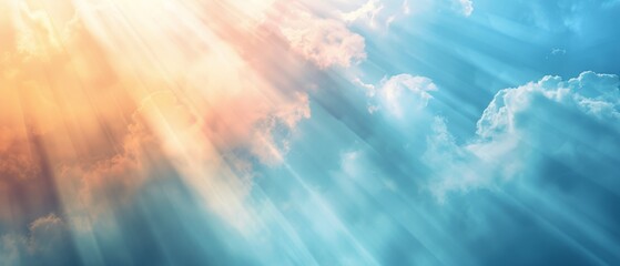 Aufkleber - The abstract sun beam line light shines through the clouds, shinning through the haze of clouds on the beautiful sky