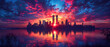 New York skyline silhouette with Twin Towers and USA flag at sunset. American Patriot Day banner, labor day, independent day, memorial day, USA international day, USA flag, 4th of July