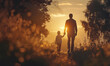 © vstudio - happy fathers day with silhouette of dad and son walking at sunset