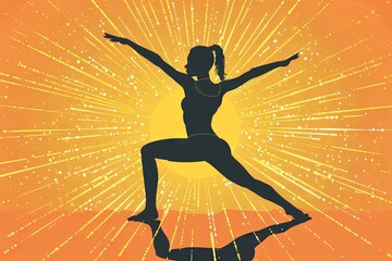 Wall Mural - Feel the warmth of the sunlight radiating through your solar plexus chakra as you stretch into a warrior pose. cartoon