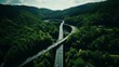 © Aliaksandra - Aerial view of highway and bridge surrounded by lush green forest on a bright summer day