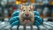 A person is holding a rodent with whiskers and fur in a laboratory setting. The terrestrial animals snout and fangs are visible in the photo caption event
