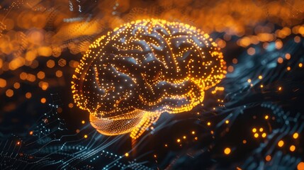 Wall Mural - Human Brain with Glowing Dotted Synapses