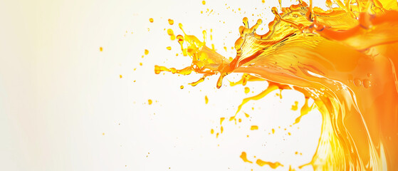 Minimal banner with vibrant splash of yellow paint liquid colors on white background. Generative AI