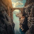 A bridge spanning a vast chasm, metaphor for overcoming obstacles to connect with success