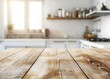 an empty countertop against the blurred background of a modern kitchen. mockup, a display for your product.