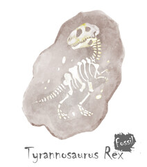 Wall Mural - Fossil of Tyrannosaurus rex dinosaur in rock . Watercolor paint design . Vector .