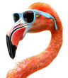 Flamingo wearing sunglasses isolated on transparent background.