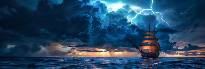 Poster - storm over the sea with ship