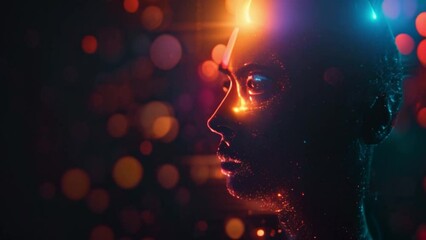 Android robot head, AI chatbot background, future technology digital future automation knowledge concept computer programming automation