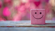 smile face on pink wood cube,  satisfaction and emotion concept, ranking, customer review, Generative Ai