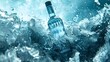 Submerged Glass Bottle in Bubbling Ocean Water. Cool Aquatic Theme. Ideal for Beverage Advertising. Serene Underwater Photography. AI