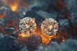   A pair of diamond stud earrings atop an ice-filled table