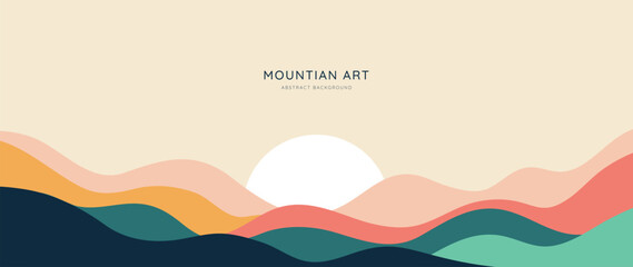 mountain minimal background vector. abstract landscape hills with earth tone, sunrise, moon. nature 