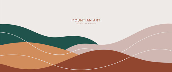 Wall Mural - mountain minimal background vector. abstract landscape hills with earth tone, line art. nature view 