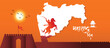 Maharashtra Day maharaj shivaji sitting on horse inside Maharashtra map vector poster