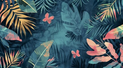 Aufkleber - X-ray botanical leaves design modern illustration with abstract tropical leaves background. Wall art design with watercolor art texture from floral and palm leaves.