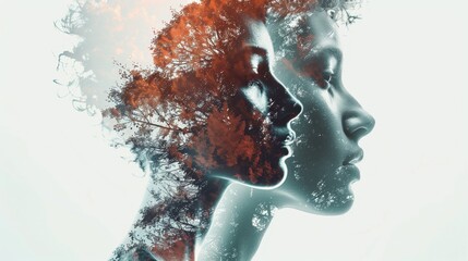 Canvas Print - Artistic double exposure of a profile and an autumn tree