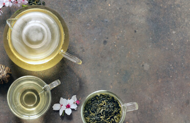 Wall Mural - tea ceremony green tea with sakura branches