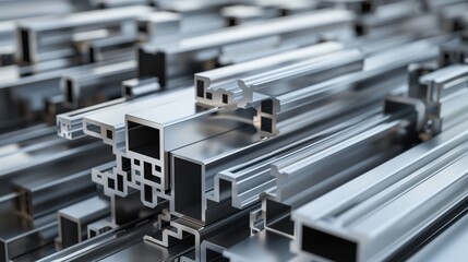 Poster - Array of aluminum extrusion profiles used in construction and manufacturing.