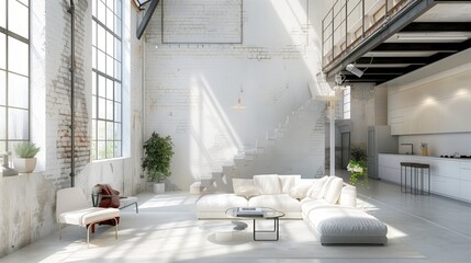 Canvas Print - Spacious and modern loft interior with natural light and stylish decor