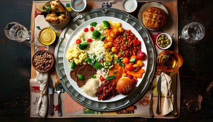 Wall Mural - plate with all the food in the world