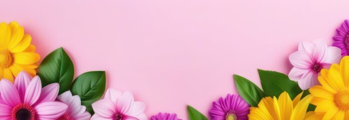 Banner spring flowers with free space in pastel colors	
