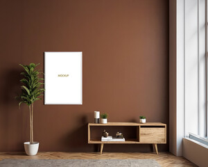 Wall Mural - Photoshop mockup template white frame for custom image and text