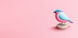 Small pink-blue bird stands on the podium. 3D. Wild bird on a pink background. Vector