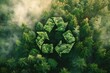 Recycle symbol over a lush forest