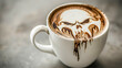 Latte art with Grim Reaper, Halloween concept