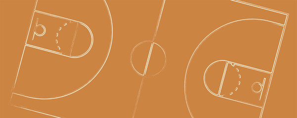 Basketball court markup. Outline of lines on basketball court. Competitive sport on the site. Stadium with markings. Vector stock graphics. To plan a strategy for sites and applications.