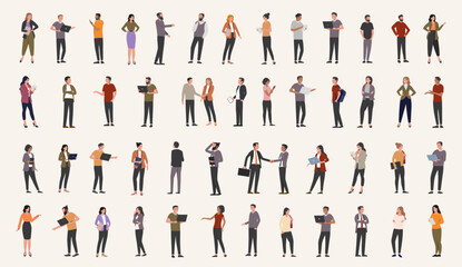 Aufkleber - Office businesspeople collection - Large group of diverse business people in various poses at work with computers and devices. Flat design vector illustration set