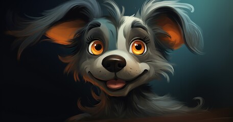 Wall Mural - a cartoon dog with an orange and gray fur, in the style of speedpainting, dark cyan and dark bronze, flickr, eerily realistic, cute cartoonish designs