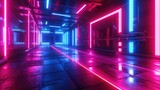 Fototapeta Londyn - Cyberpunk Noir: Immersive Dark Room with Neon Accents