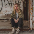Contemplative Young Woman in Abandoned Space - A Thoughtful Banner