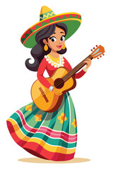 Mexican woman playing guitar vector