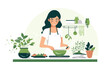© PixelDreamer - beautiful woman cooking in kitchen vector on an isolated background