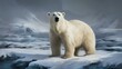 A realistic depiction of a polar bear in an Arctic landscape, with thick fur