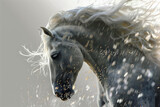 Fototapeta  - Portrait of a gray horse with a white mane in the spray